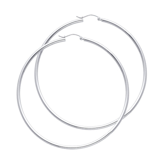 14k White Gold Classic Hoop Hinge Clasp Simple Traditional Thin Earrings
