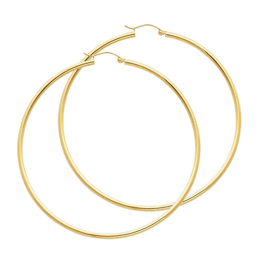14k Yellow Gold Thin Hoop Hinge Clasp Traditional Plain Earrings