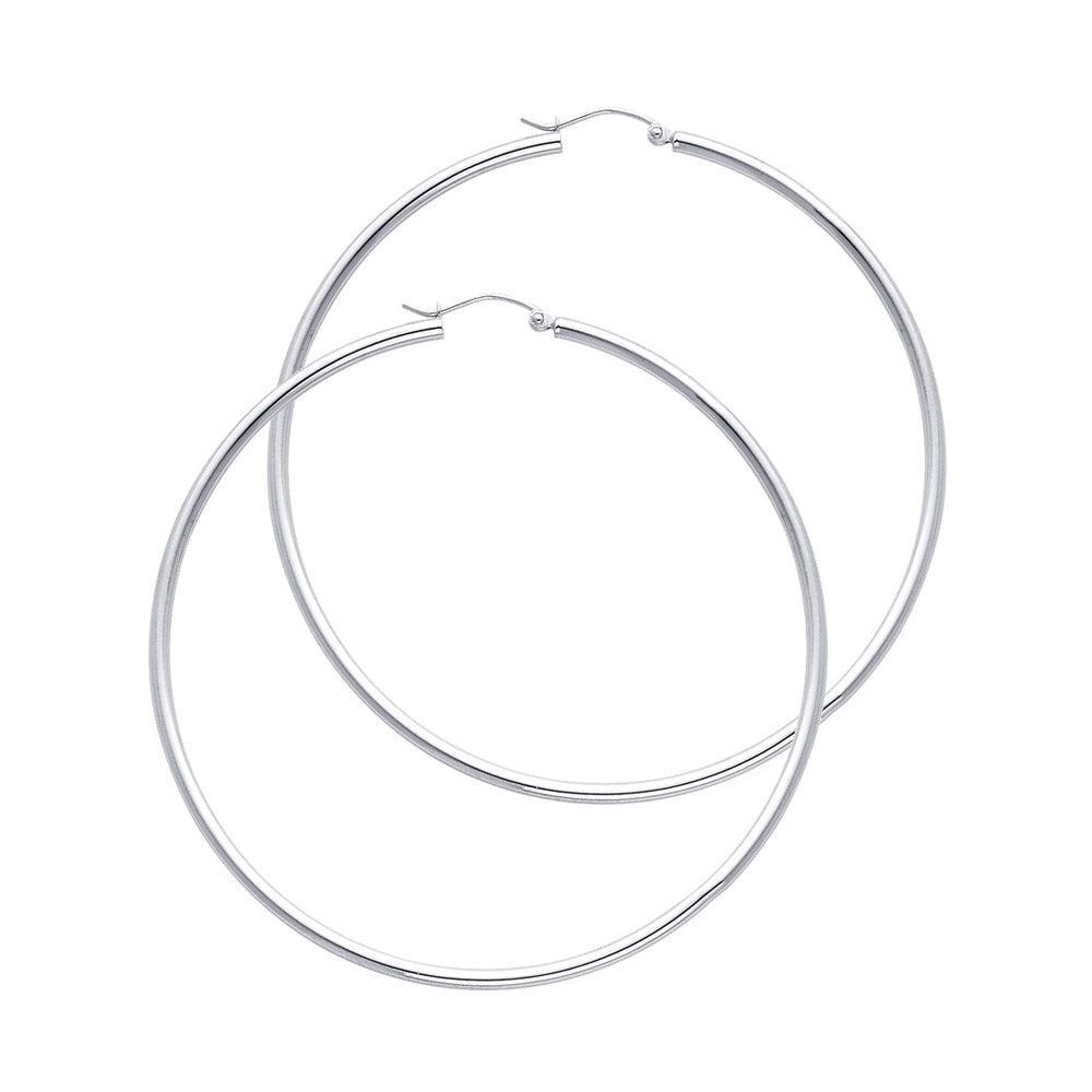 14k White Gold Traditional Hoop Fashion Simple Round Circle Earrings
