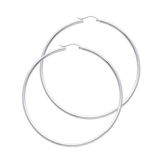 14k White Gold Traditional Hoop Fashion Simple Round Circle Earrings