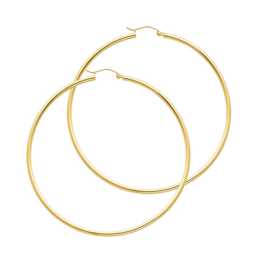 14k Yellow Gold Simple Hoop Hinge Clasp Traditional Plain Earrings