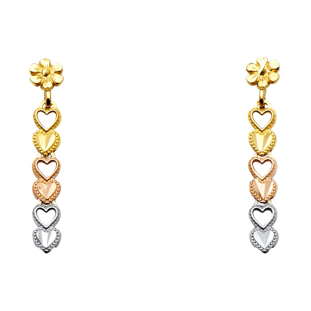 14k Tri-Color Gold Simple Heart Love Promise Cutout Open Outline Earrings