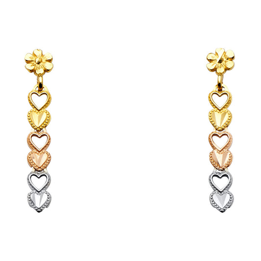 14k Tri-Color Gold Simple Heart Love Promise Cutout Open Outline Earrings