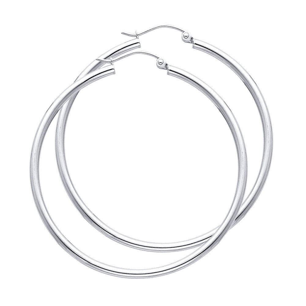 14k White Gold Simple Hinge Clasp Hoop Circle Round Plain High Polish Earrings