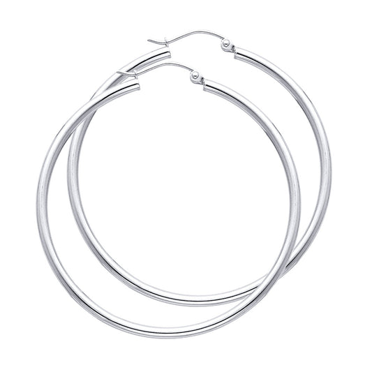 14k White Gold Simple Hinge Clasp Hoop Circle Round Plain High Polish Earrings