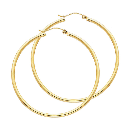 14k Yellow Gold Simple Hinge Clasp Hoop Round Classic Traditional Earrings