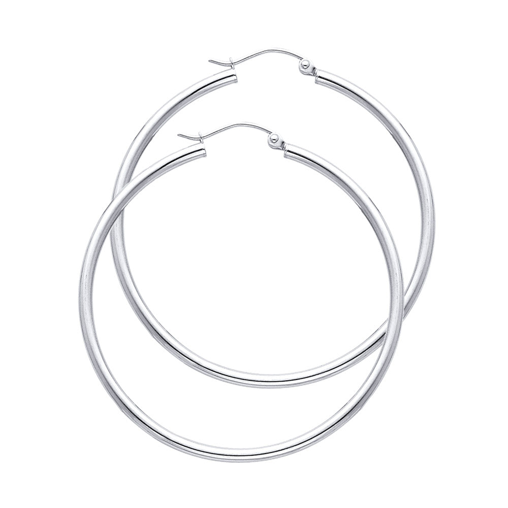14k White Gold Traditional Hoop Simple Classic Plain High Polish Earrings