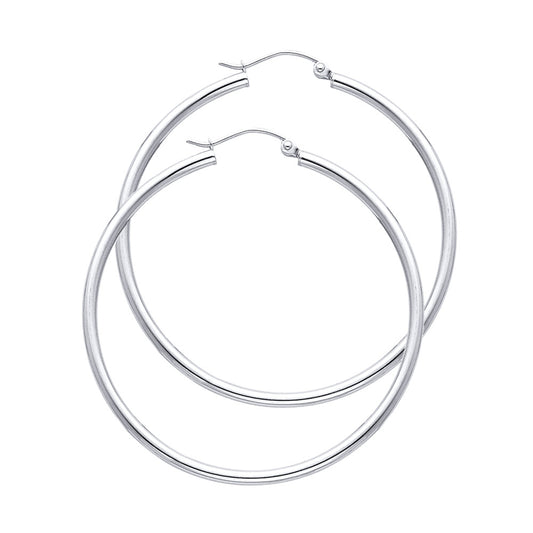 14k White Gold Traditional Hoop Simple Classic Plain High Polish Earrings