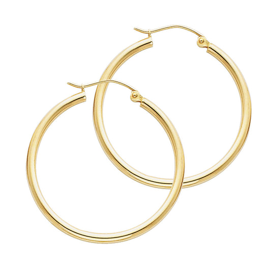 14k Yellow Gold Simple High Polish Hoop Hinge Clasp Plain Shiny Round Earrings