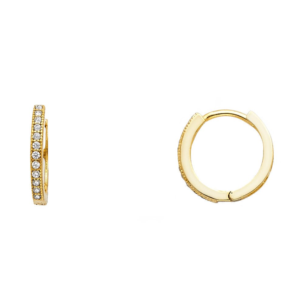 14k Yellow Gold Studded Cluster Hoop Huggie High Polish Earrings Clear CZ