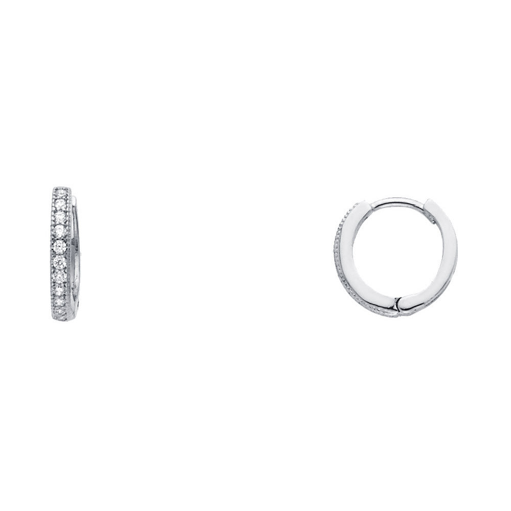 14k White Gold Clear CZ Classic Hoop Huggie High Polished Fashion Earrings