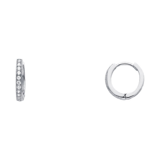 14k White Gold Clear CZ Classic Hoop Huggie High Polished Fashion Earrings