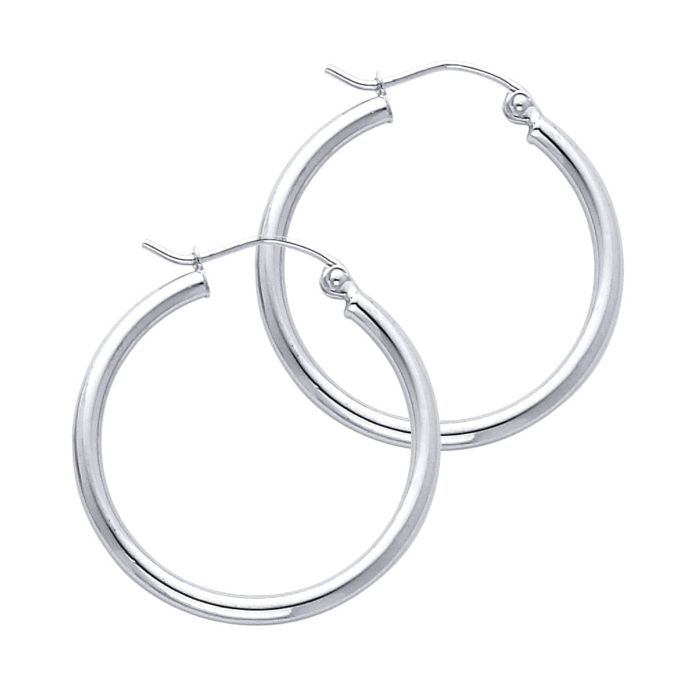 14k White Gold Traditional Hoop Circle Round Open High Polish Earrings