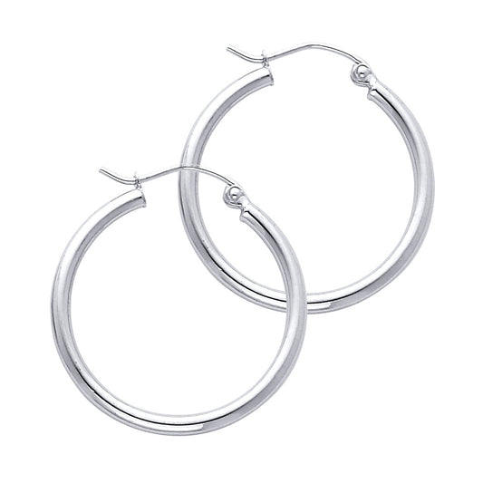 14k White Gold Traditional Hoop Circle Round Open High Polish Earrings
