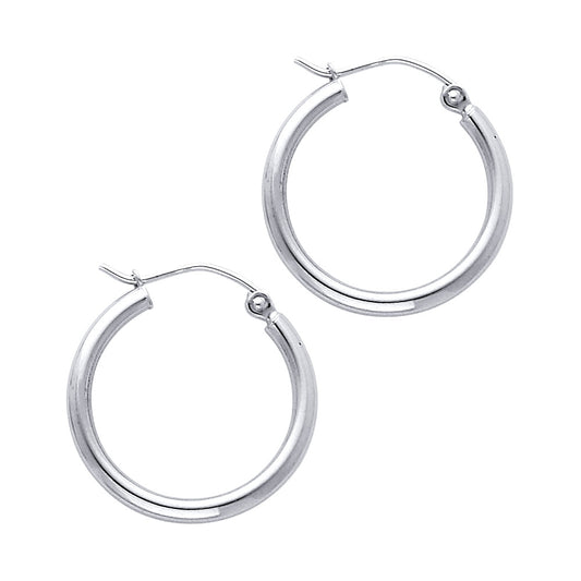14k White Gold Simple Hoop Circle Round Classic Plain Earrings