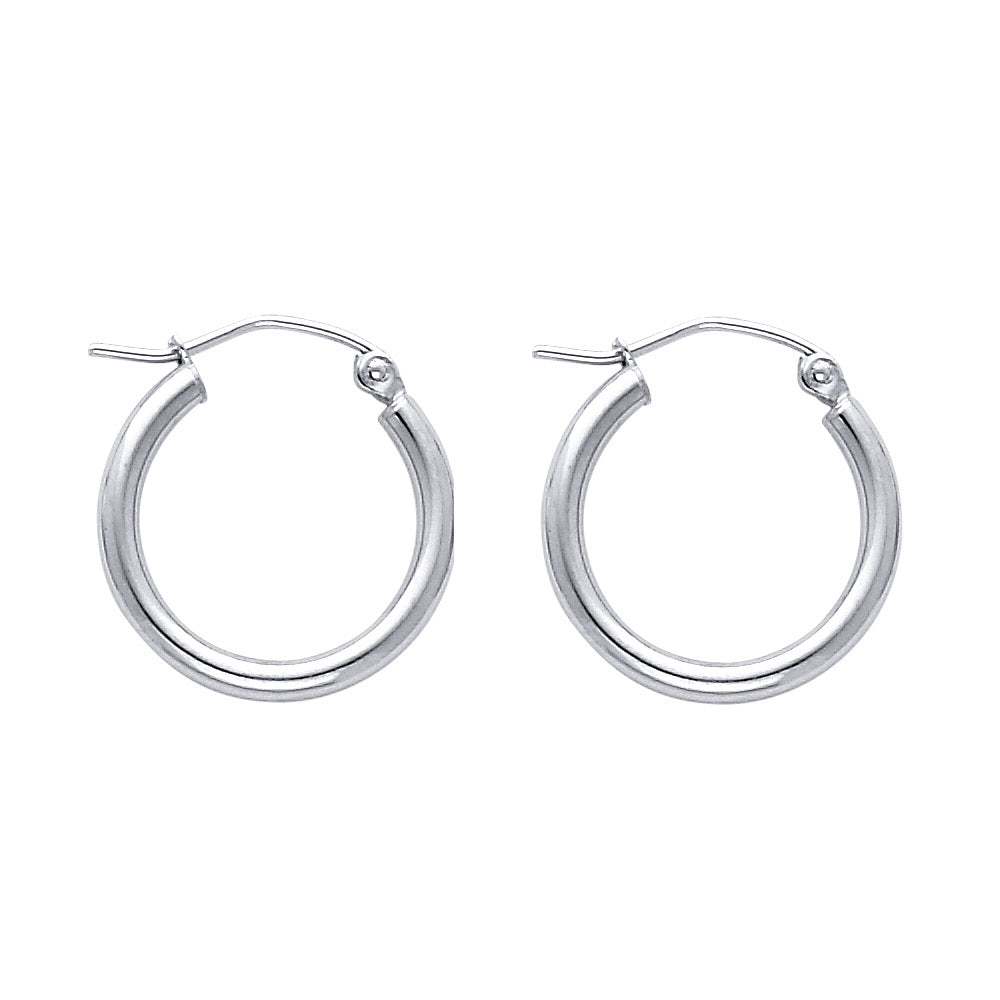 14k White Gold Simple Hoop Circle Round Classic Modern Earrings