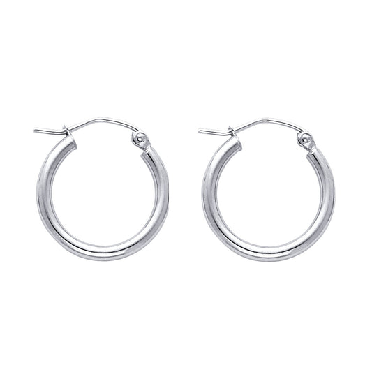 14k White Gold Simple Hoop Circle Round Classic Modern Earrings