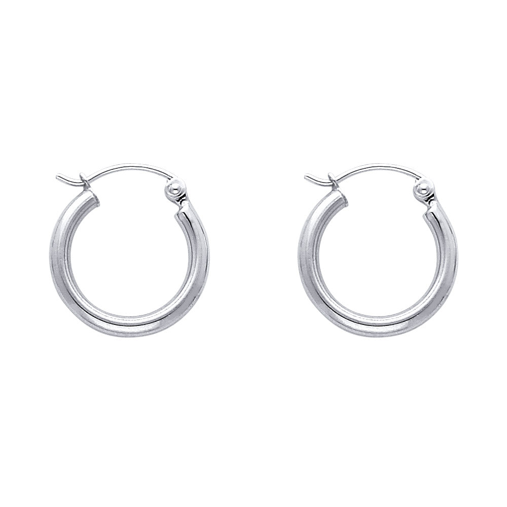 14k White Gold Simple Hoop Plain Minimal Modern High Polish Earrings