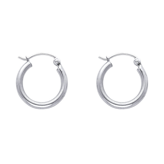 14k White Gold Simple Hoop Plain Minimal Modern High Polish Earrings