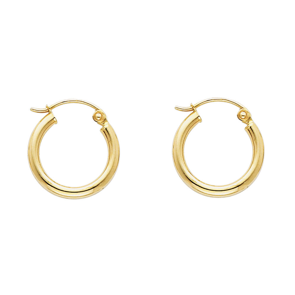 14k Yellow Gold Modern Hoop Simple Classic High Polish Plain Earrings
