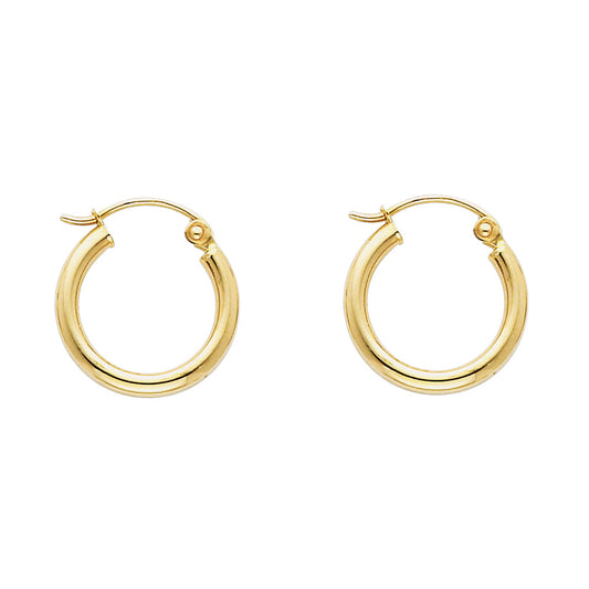 14k Yellow Gold Modern Hoop Simple Classic High Polish Plain Earrings