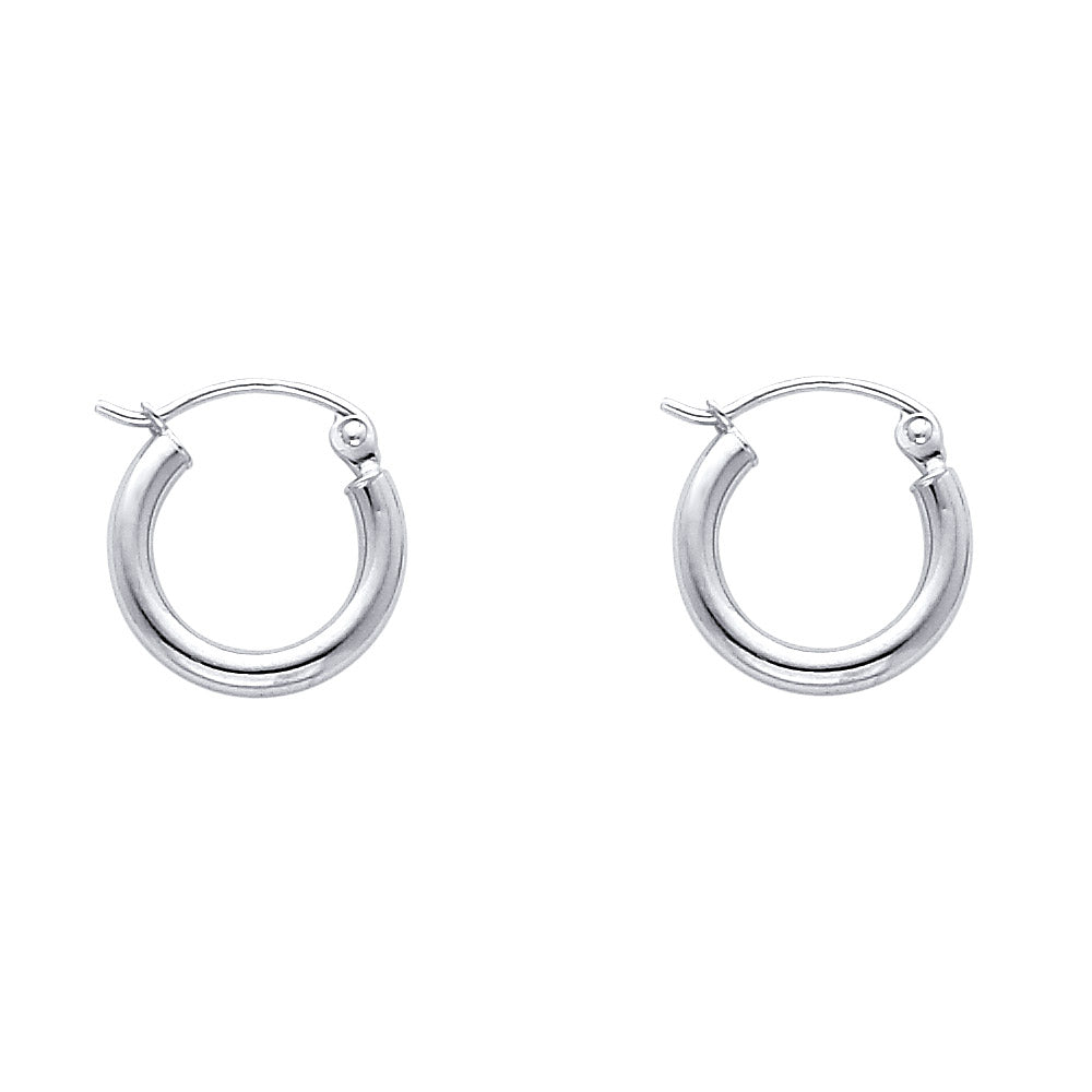 14k White Gold Simple Hoop High Polish Round Classic Minimalist Earrings