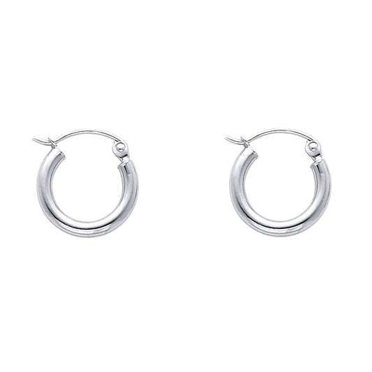 14k White Gold Simple Hoop High Polish Round Classic Minimalist Earrings
