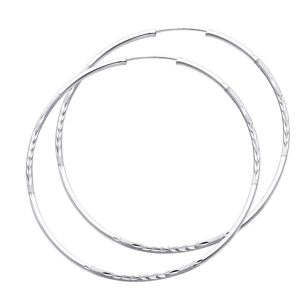 14k White Gold Large Twist Hoop High Polish Shiny Circle Round Earrings