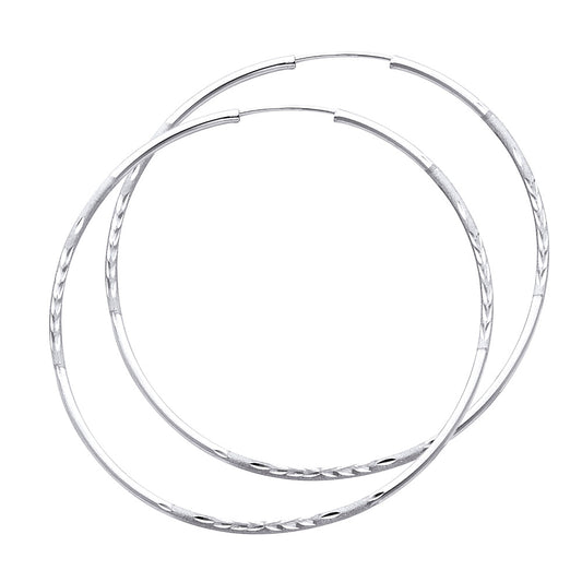 14k White Gold Large Twist Hoop High Polish Shiny Circle Round Earrings