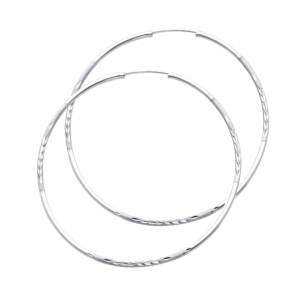 14k White Gold Simple Circle High Polish Round Hoop Earrings