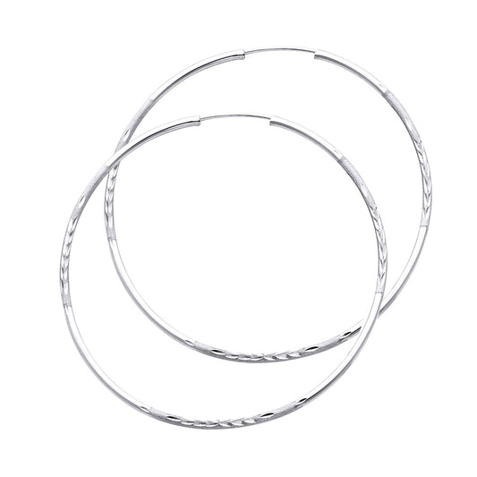 14k White Gold Simple Circle High Polish Round Hoop Earrings