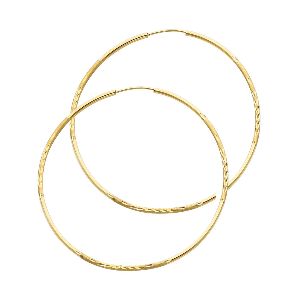 14k Yellow Gold Simple Hoop Diamond-Cut Design High Polish Classic Earrings