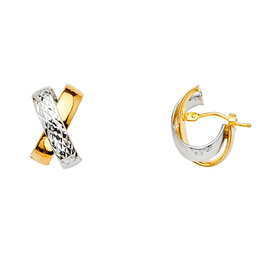 14k Two-Color Gold Overlapping Hoop Modern Interlocking Knot Earrings
