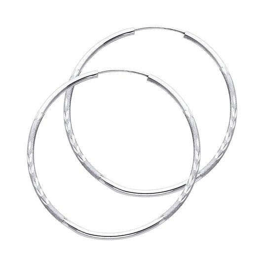 14k White Gold Simple Diamond-Cut Hoop Circle Round Classic Earrings