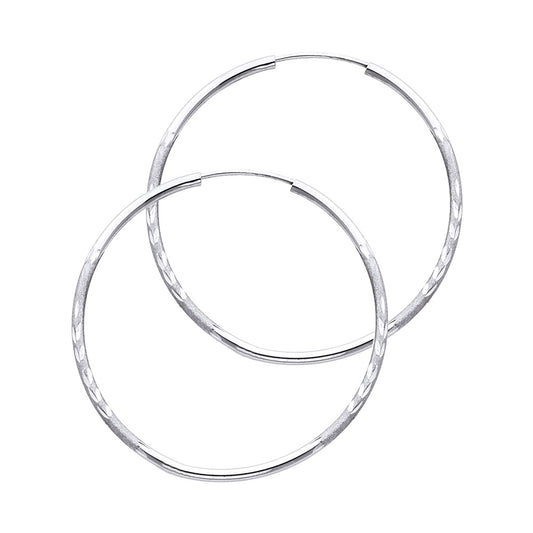 14k White Gold Classic Hoop Simple High Polish Fashion Modern Earrings