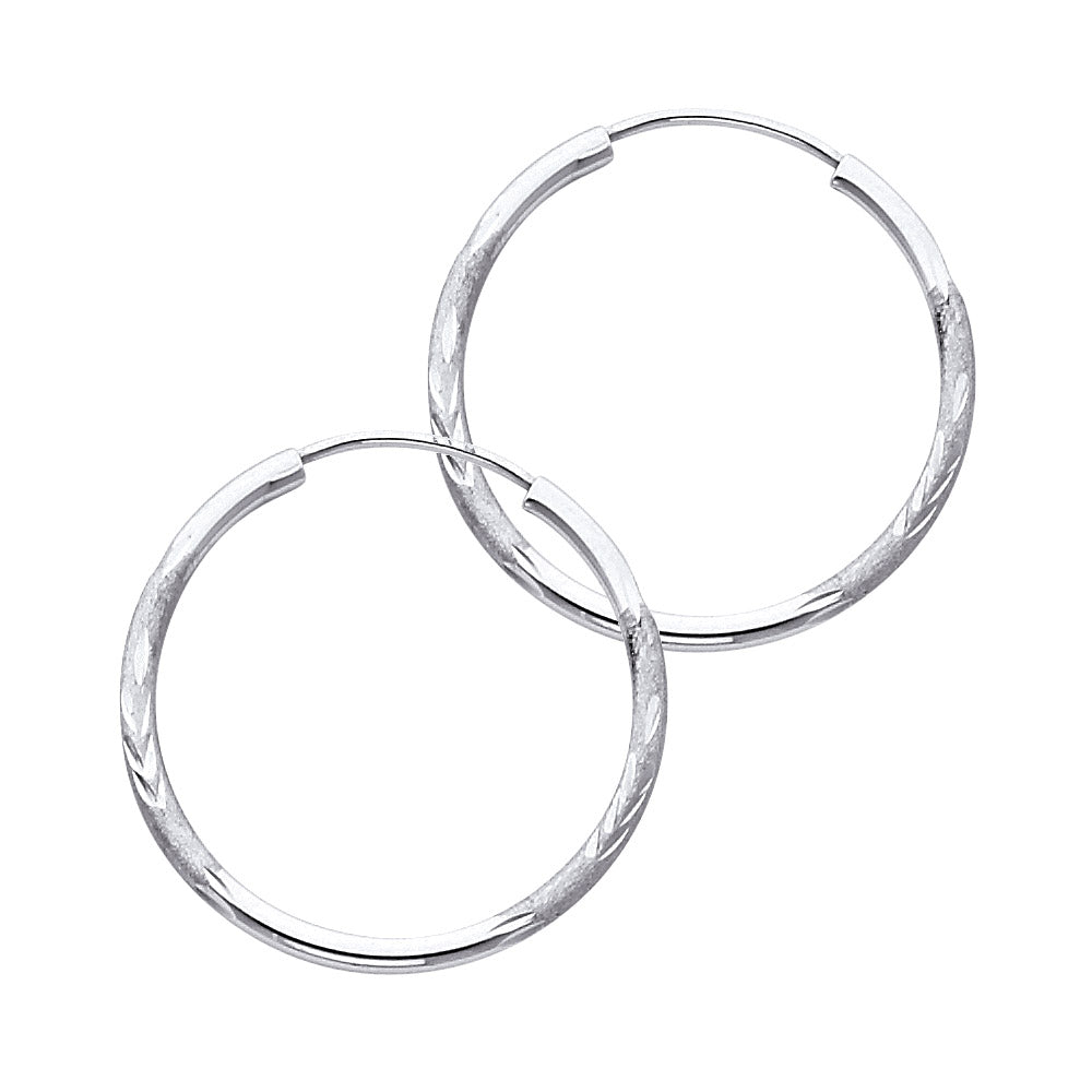 14k White Gold Diamond-Cut Hoop Circle Round Classic Fashion Earrings