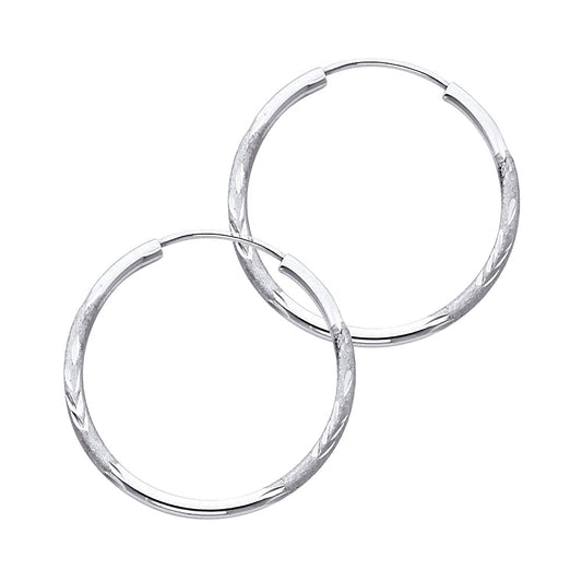 14k White Gold Diamond-Cut Hoop Circle Round Classic Fashion Earrings