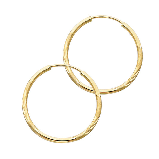14k Yellow Gold Modern Diamond-Cut Design Simple Classic Round Earrings