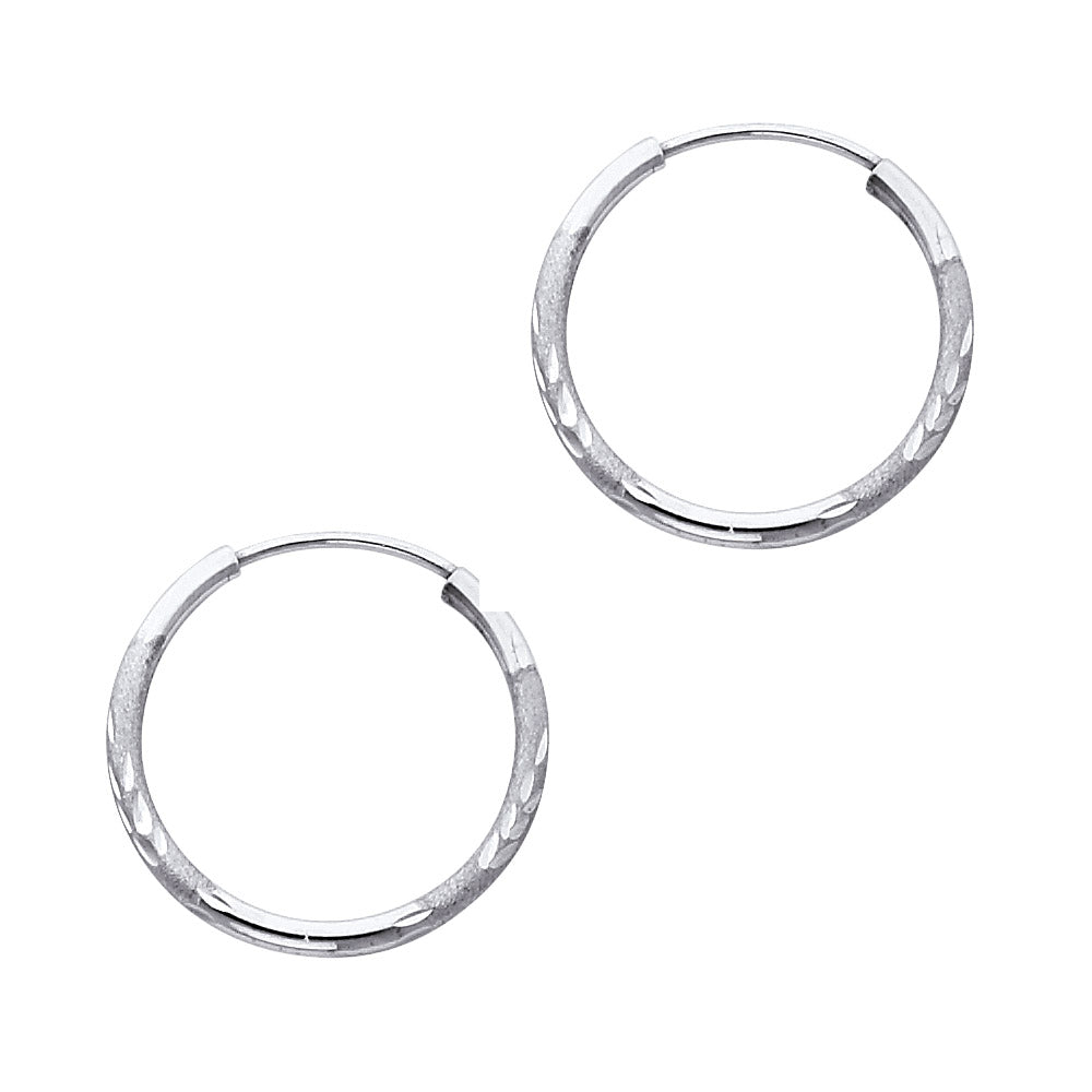 14k White Gold Simple Diamond-Cut Hoop Classic Vintage Traditional Earrings