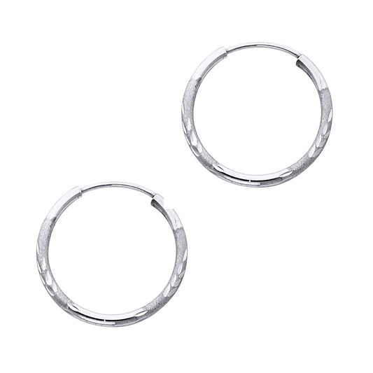 14k White Gold Simple Diamond-Cut Hoop Classic Vintage Traditional Earrings