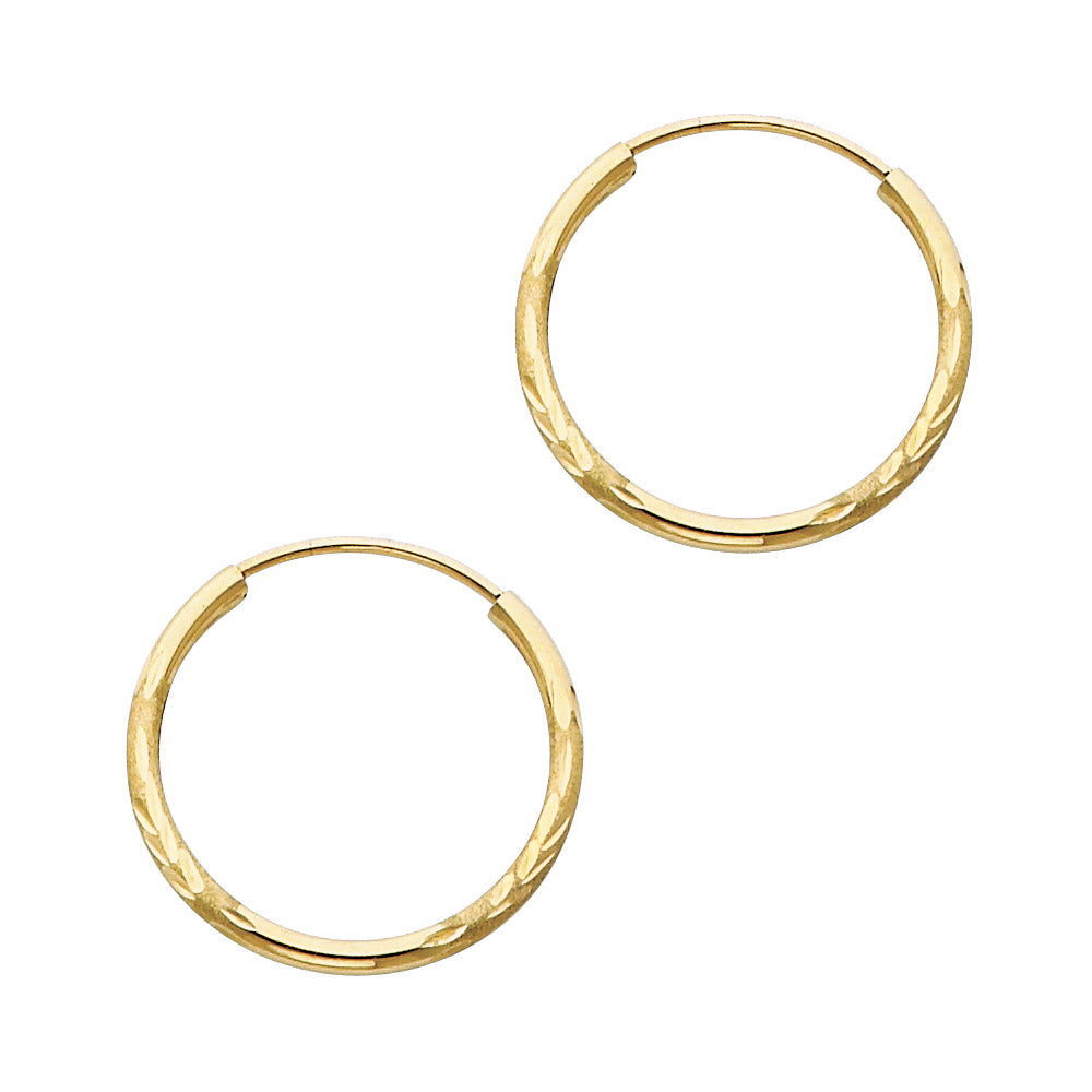14k Yellow Gold Vintage Diamond-Cut Design Hoop Circle Round Earrings