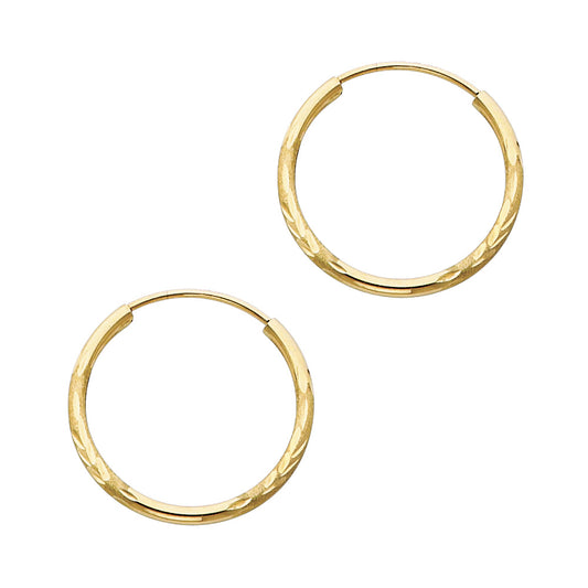14k Yellow Gold Vintage Diamond-Cut Design Hoop Circle Round Earrings