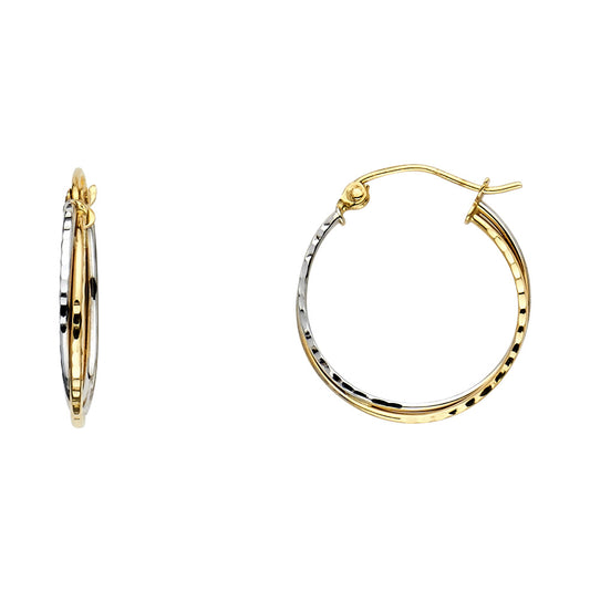 14k Two-Color Gold Simple Hoop Hinge Clasp Thin Classic Circle Round Earrings
