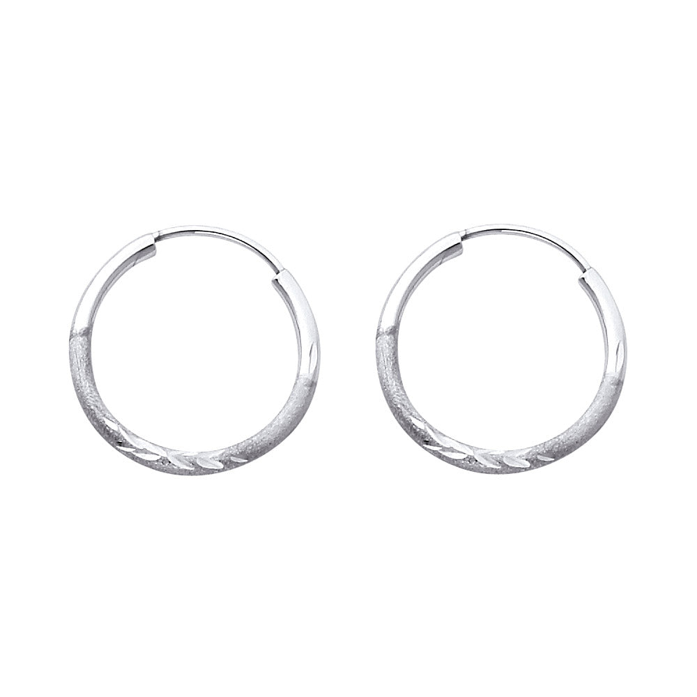 14k White Gold Vintage Diamond-Cut Hoop Circle Round Classic Earrings