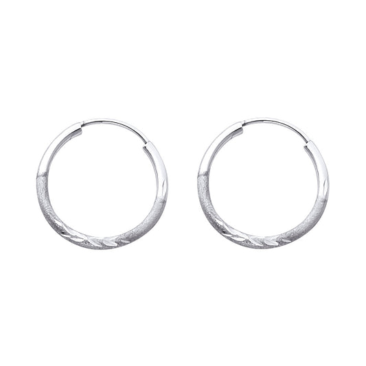 14k White Gold Vintage Diamond-Cut Hoop Circle Round Classic Earrings