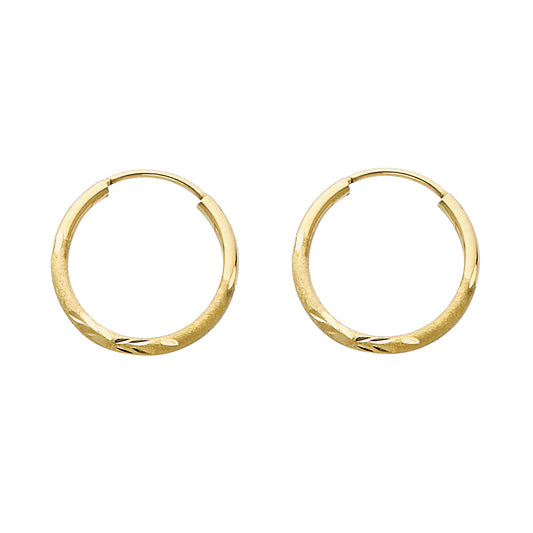 14k Yellow Gold Simple Diamond-Cut Hoop Satin Finish Modern Classic Earrings