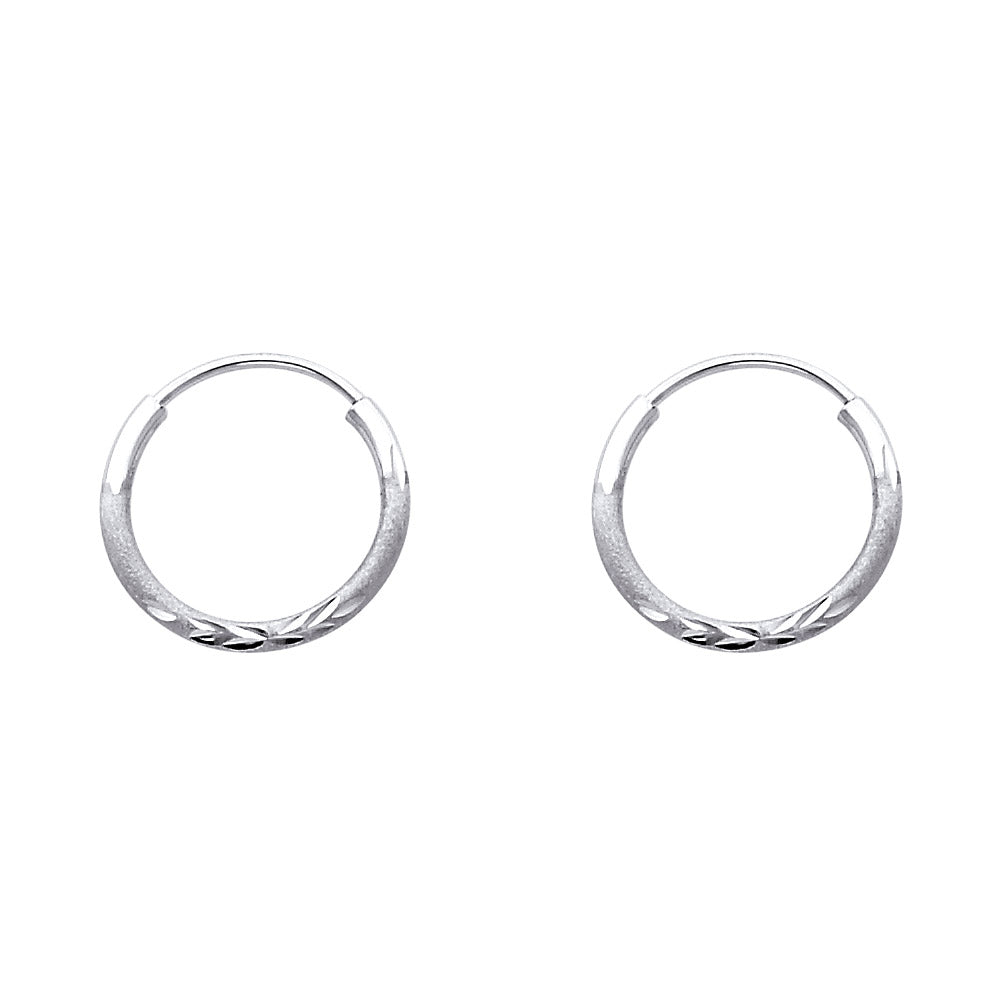 14k White Gold Vintage Satin Finish Hoop Circle Round Endless Classic Earrings