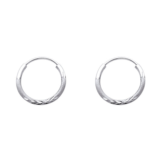 14k White Gold Vintage Satin Finish Hoop Circle Round Endless Classic Earrings