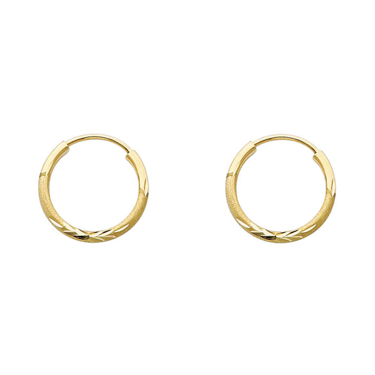 14k Yellow Gold Frosted Diamond-Cut Hoop Satin Finish Vintage Circle Earrings