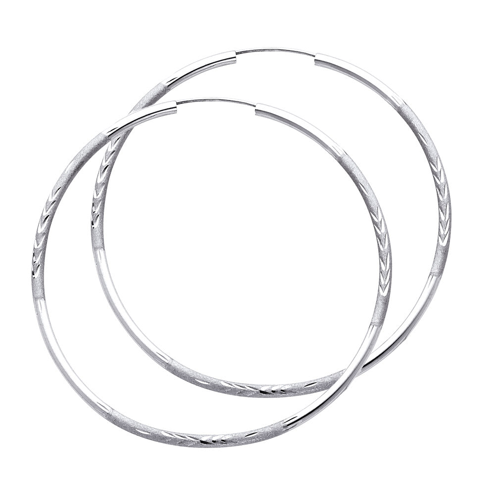 14k White Gold Elegant Vintage Hoop Simple Classic High Polish Leaf Earrings